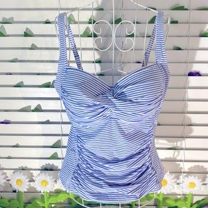 Sexy and flattering light blue & white striped padded bust swim top